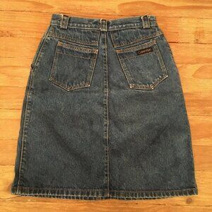 Vintage Calvin Klein 80s Juniors Size 9 Blue Medium Wash Denim Jean Skirt USA